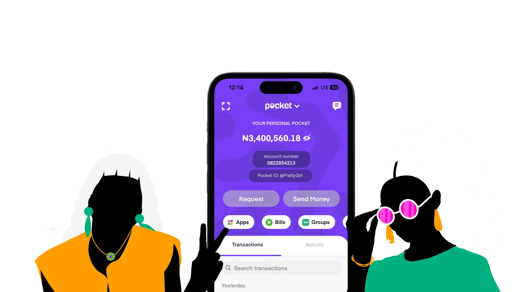 Two women beside a phone showing the Pocket app